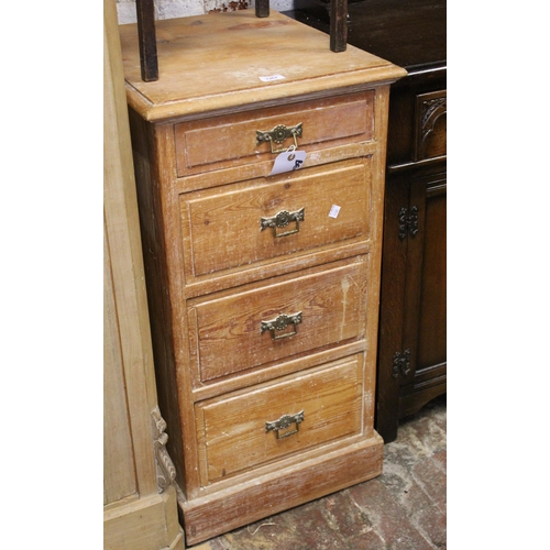 1267 - Stripped pine narrow chest of four drawers on plinth base, 46cm wide x 50cm deep x 88cm high, togeth... 