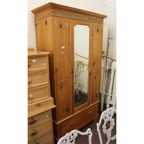 1267 - Stripped pine narrow chest of four drawers on plinth base, 46cm wide x 50cm deep x 88cm high, togeth... 