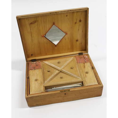 1409 - Inlaid exotic hardwood ' Madeira ' sewing box with fitted interior, 35 x 25 x 10cm high