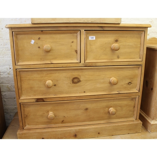 1490 - Reproduction pine chest of drawers, together with a pair of matching bedside cabinets