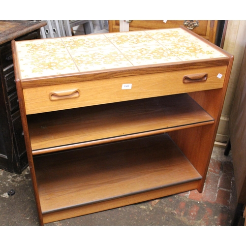 1503 - Mid 20th Century teak side cabinet with a tile inset top above a single drawer, 85cm wide, together ... 