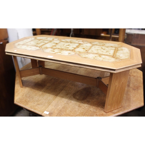 1503 - Mid 20th Century teak side cabinet with a tile inset top above a single drawer, 85cm wide, together ... 