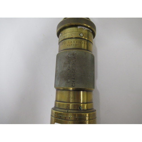 104 - World War I military brass gun sight by Ross, London, 58cm long