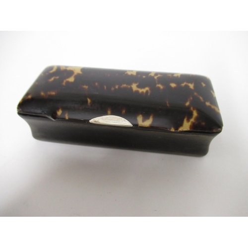 106 - 19th Century white metal mounted tortoiseshell and horn snuff box with hinged cover