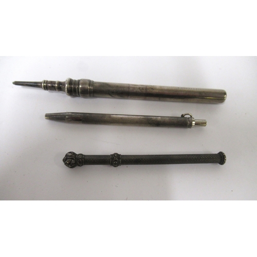 119 - S. Mordan & Co silver propelling pencil, Victorian propelling pencil and a sterling silver cased pen