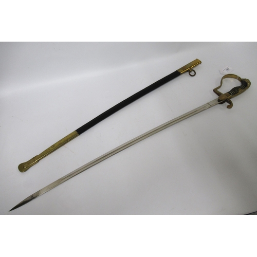 124 - German officer's dress sword, with brass mounted leather scabbard, 86cm long, the blade 70cm long