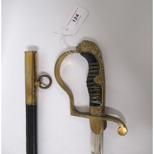 124 - German officer's dress sword, with brass mounted leather scabbard, 86cm long, the blade 70cm long