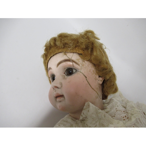 128 - Jules Steiner & Jumeau large bisque headed doll (with extensive damage to the bisque head), the head... 