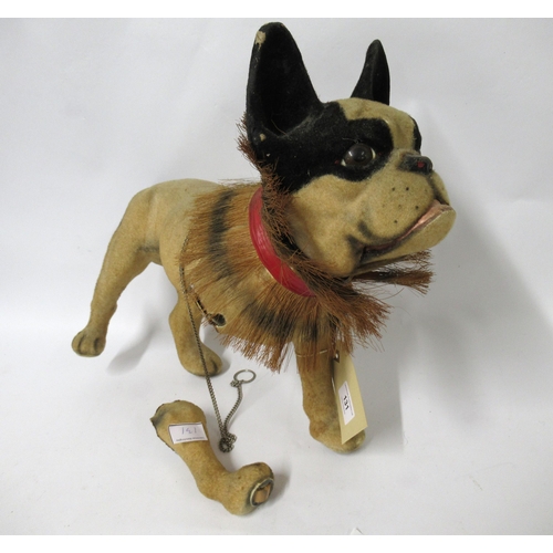 131 - French papier mache nodding head bull dog with bark mechanism (one leg detached)