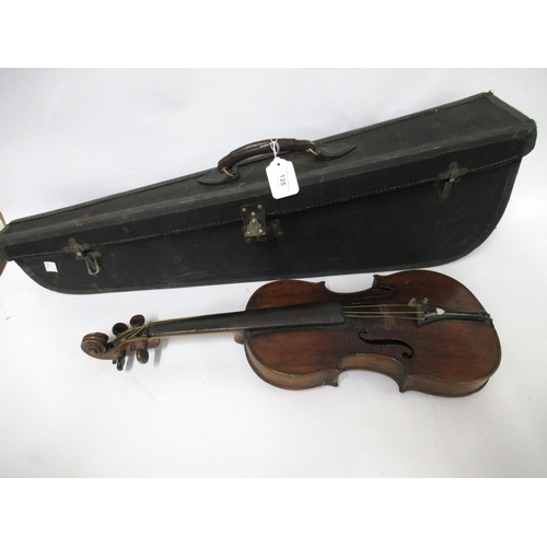 135 - Violin bearing Stradivarius label with a bow in fitted case (14