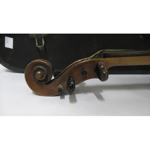 135 - Violin bearing Stradivarius label with a bow in fitted case (14