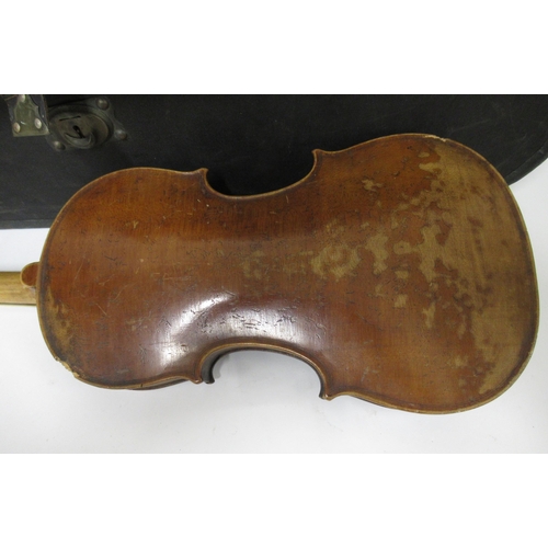 135 - Violin bearing Stradivarius label with a bow in fitted case (14