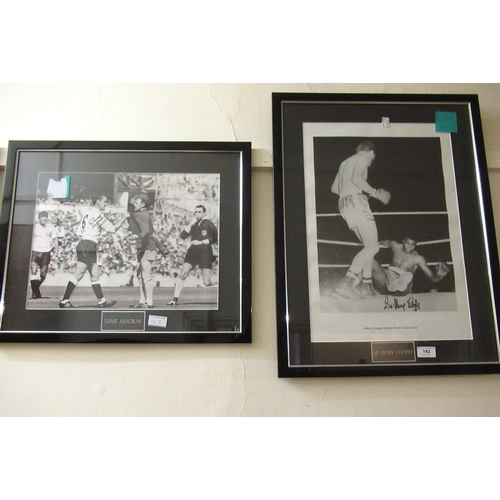 142 - Group of seven sportsman signed photographs, including Henry Cooper, Dennis Law and Steven Gerrard