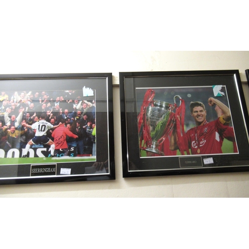 142 - Group of seven sportsman signed photographs, including Henry Cooper, Dennis Law and Steven Gerrard