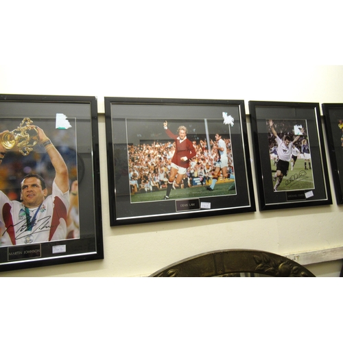 142 - Group of seven sportsman signed photographs, including Henry Cooper, Dennis Law and Steven Gerrard