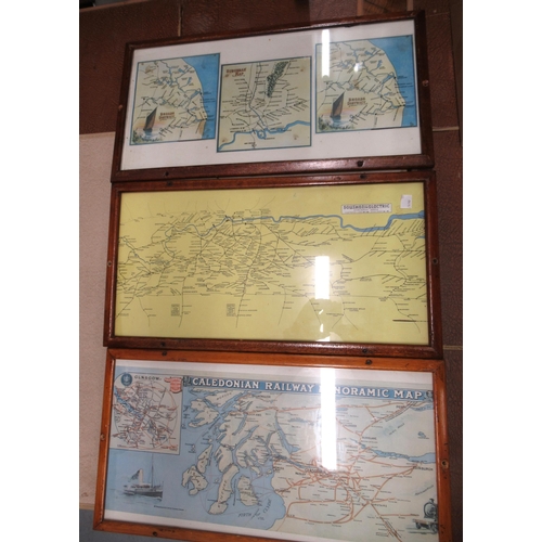 147 - Three early mahogany framed railway carriage maps, 28 x 54cm each