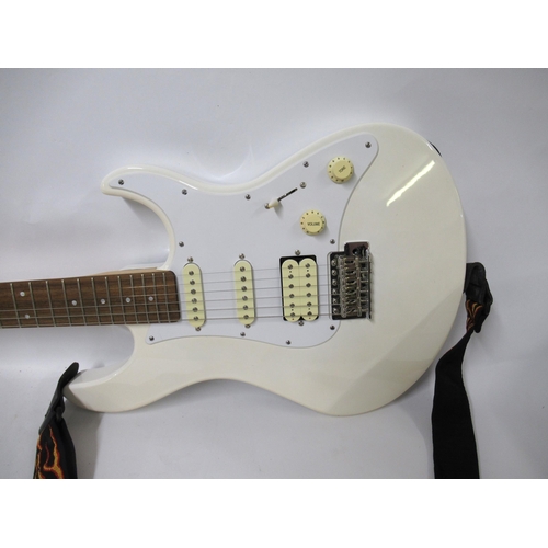 159 - Yamaha Pacifica six string electric guitar in fender style with white body and soft carry case