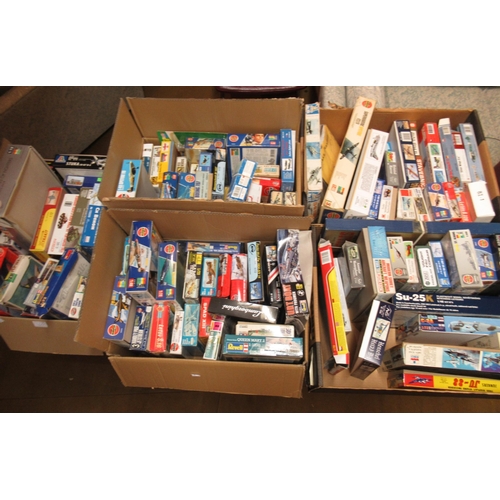 160 - Five boxes containing a large quantity of plastic construction kits, including Airfix, Italeri and R... 