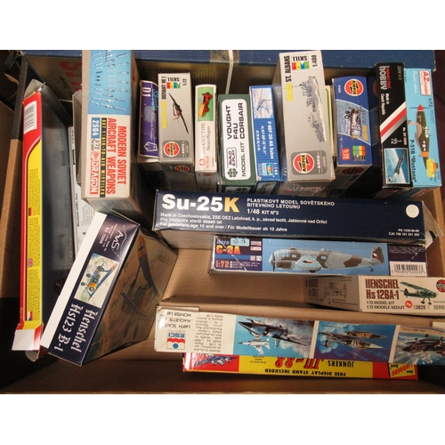 160 - Five boxes containing a large quantity of plastic construction kits, including Airfix, Italeri and R... 