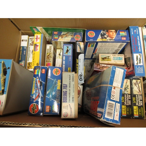 160 - Five boxes containing a large quantity of plastic construction kits, including Airfix, Italeri and R... 