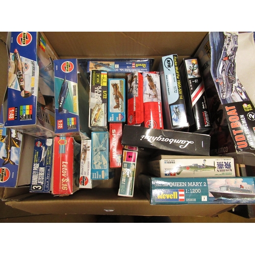 160 - Five boxes containing a large quantity of plastic construction kits, including Airfix, Italeri and R... 