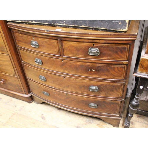 1679 - George III mahogany bow fronted and line inlaid chest of two short over three long graduated drawers... 