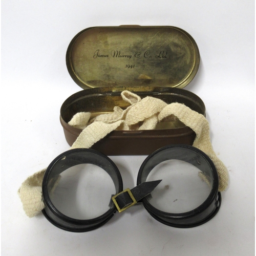 168 - Pair of James Murray & Co Ltd driving goggles in original tin travel case, dated 1941