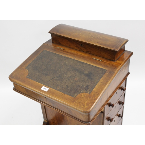 1680 - 19th Century inlaid mahogany Davenport, with leather inset writing slope and side drawers with oppos... 