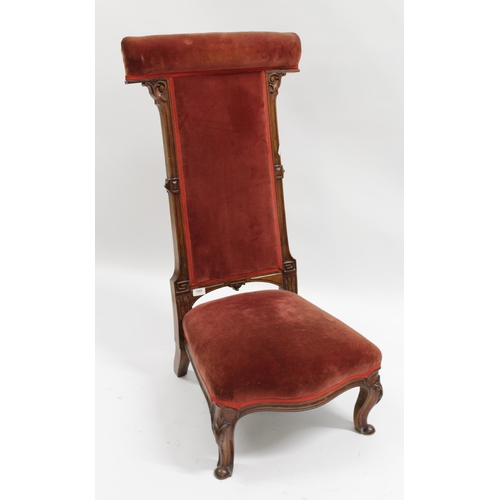 1688 - Victorian mahogany red velvet upholstered prie-dieu chair