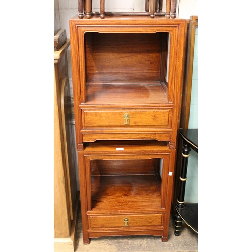 1693 - Pair of mid 20th Century Eastern hardwood lamp tables, each with a single drawer to the base