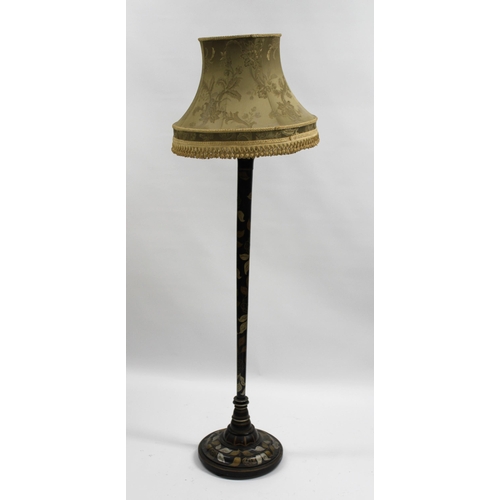 1695 - Black lacquer floral decorated lamp standard