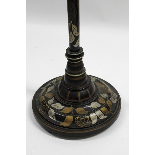 1695 - Black lacquer floral decorated lamp standard