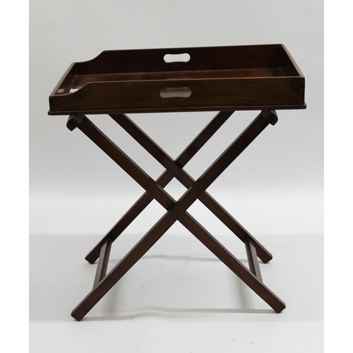 1697 - 19th Century rectangular mahogany butlers tray on a folding stand