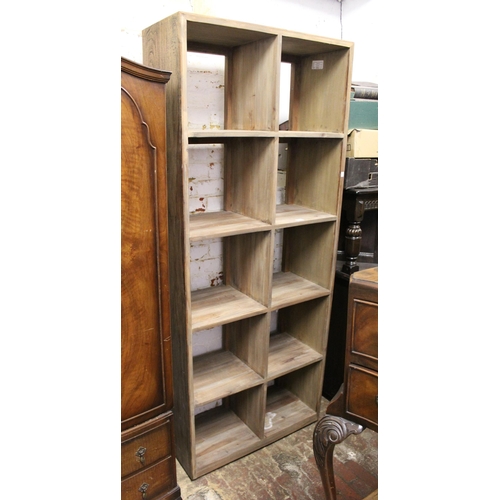 1708 - Reproduction hardwood open shelves, 82 x 35 x 198cm high