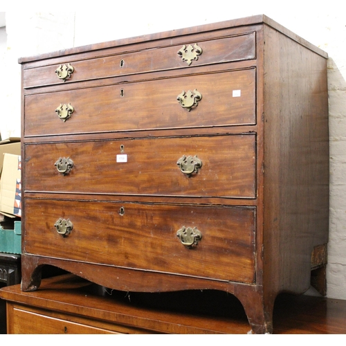 1709 - 19th Century mahogany straight front chest of four graduated drawers with brass handles and bracket ... 