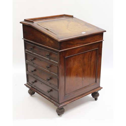 1711 - William IV mahogany sliding top Davenport, the four side drawers opposed by dummy drawers, raised on... 