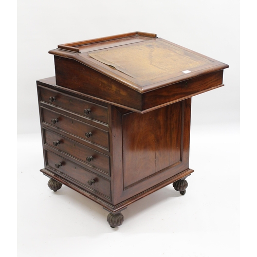 1711 - William IV mahogany sliding top Davenport, the four side drawers opposed by dummy drawers, raised on... 