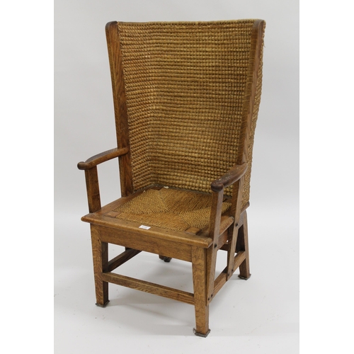 1715 - Orkney oak and seagrass chair raised on square tapering supports, circa 1900