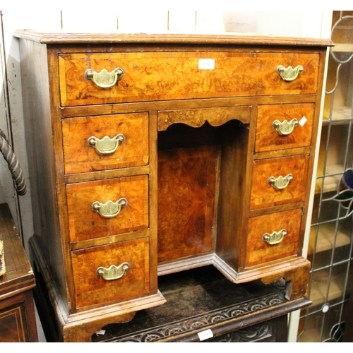 1716 - Reproduction mahogany and walnut kneehole desk (for restoration)