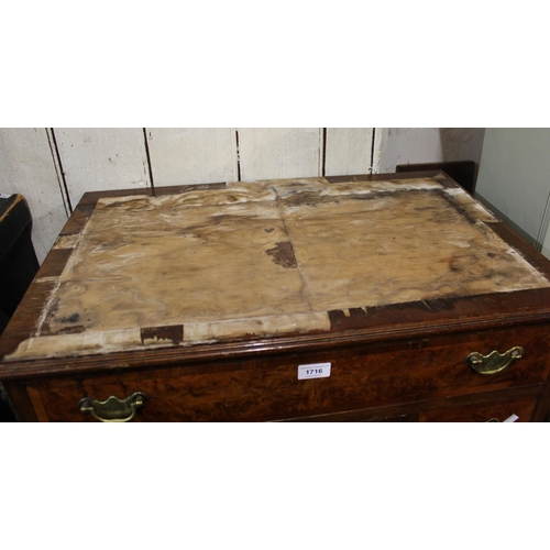 1716 - Reproduction mahogany and walnut kneehole desk (for restoration)