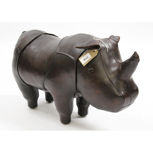 1728 - Antique style medium size leather footstool in the form of a rhinoceros