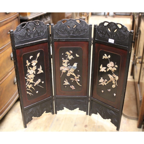 1729 - Early / Mid 20th Century Chinese three fold table screen, having carved bone and mother of pearl app... 