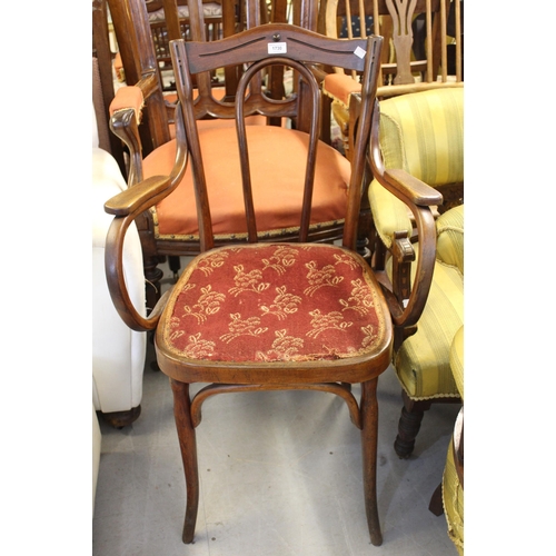 1730 - Bentwood open arm chair, stamped J & J Kohn, with stamped underside