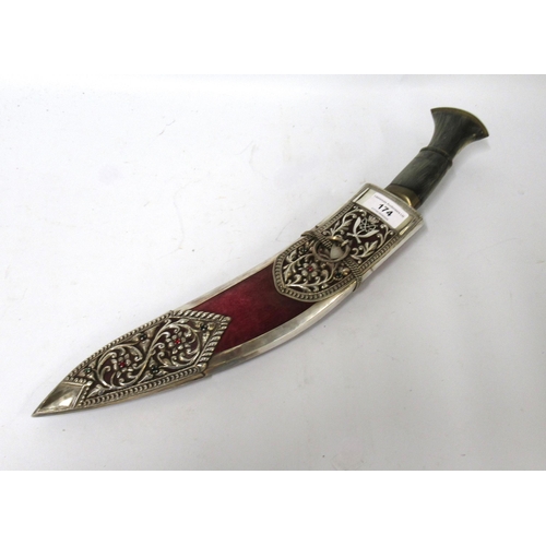 174 - George V 7th Gurkha Rifles presentation kukri with horn grip housed in a white metal scabbard