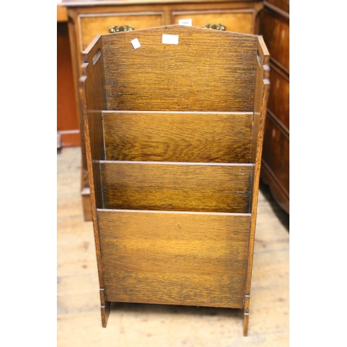 1743 - Late 20th Century oak two division magazine rack, 56 x 28cm, and another oak magazine rack bearing l... 