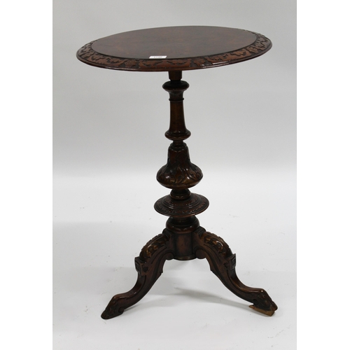 1746 - Victorian figured walnut circular pedestal occasional table on cabriole carved supports, 50cm diamet... 