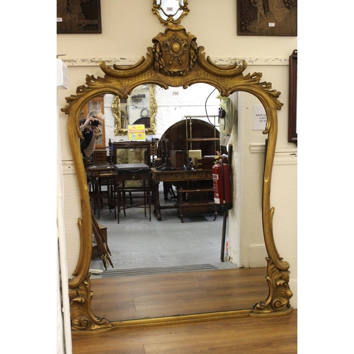 1763 - Large 19th Century gilt framed rococo style over-mantel mirror (re-gilded), 190cm high x 155cm wide