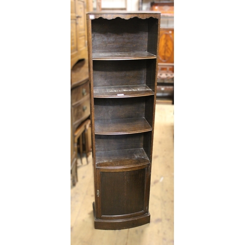 1771 - 1930's Narrow tall bow fronted bookcase of four open shelves and a panelled door, 41 x 26 x 145cm hi... 