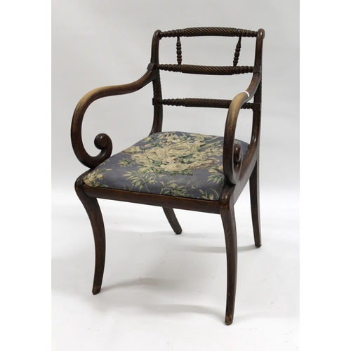 1777 - Set of eight (six plus two) Regency beechwood faux rosewood painted dining chairs, having triple rai... 