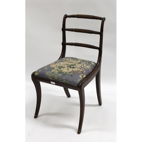 1777 - Set of eight (six plus two) Regency beechwood faux rosewood painted dining chairs, having triple rai... 